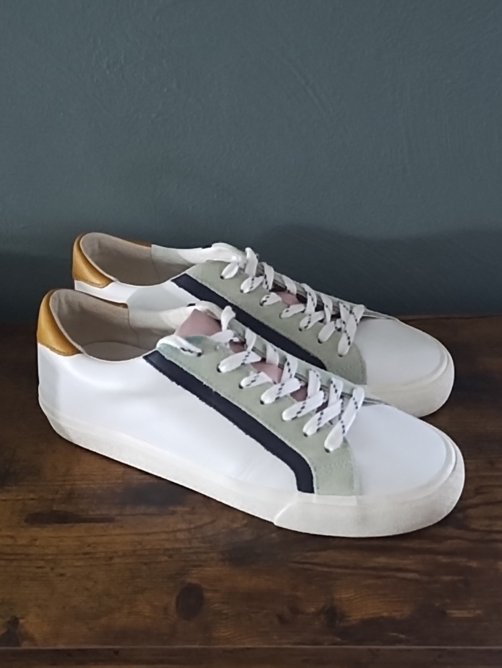 Madewell Leather Sidewalk Low Top Sneakers  Shoes W8.5/M7 White Colorblock